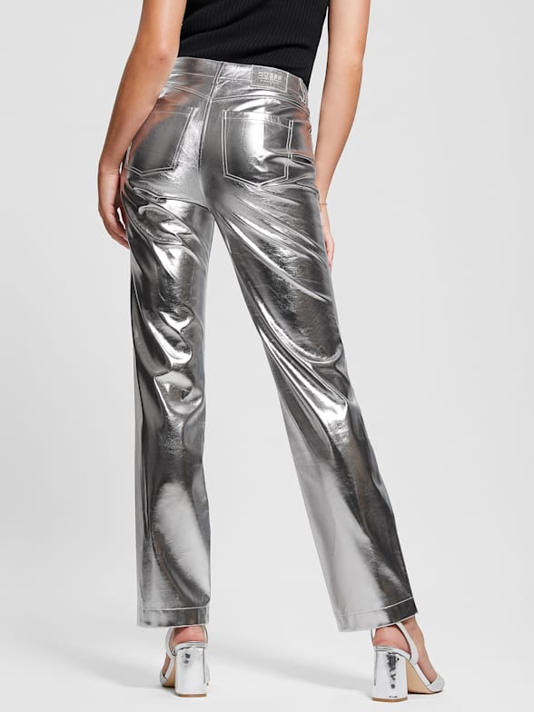 Silver wide-leg faux-leather pant, Icône, Shop Women%u2019s Wide-Leg Pants  Online in Canada