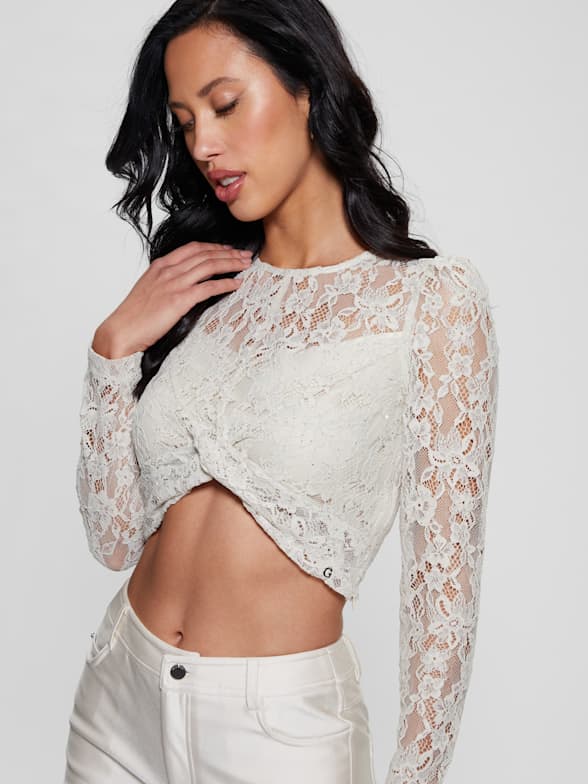 Guess white lace discount top