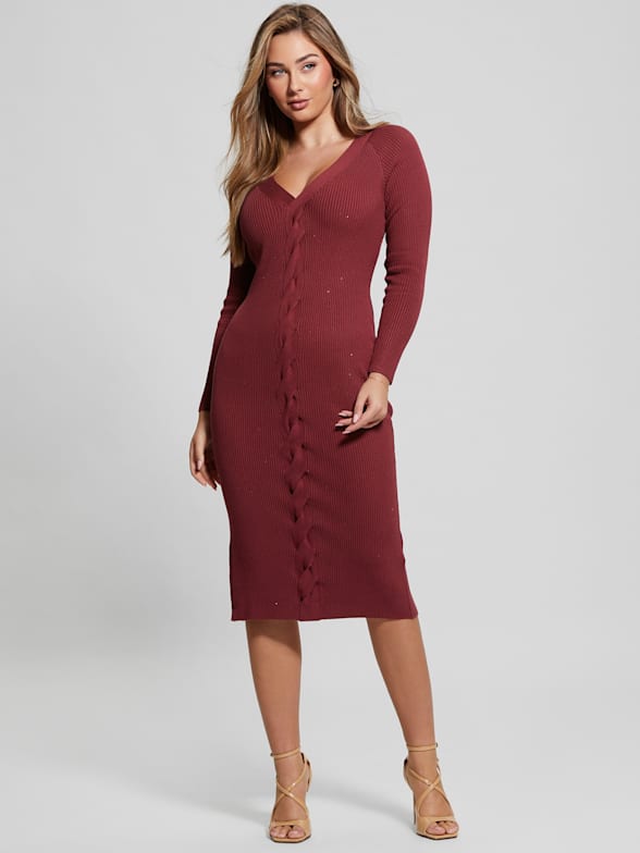  PRDECE Sweater Dress for Women Twist Front Ribbed Knit