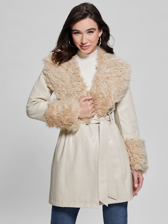 Wild Fable Women's Removable Faux Fur Collar Bomber Jacket (Camel, L) at   Women's Coats Shop