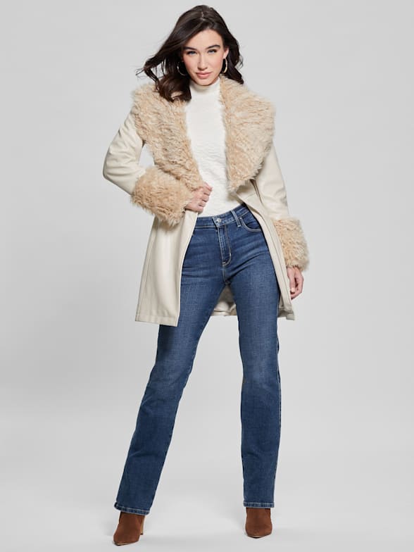 Guess faux fur collar coat online