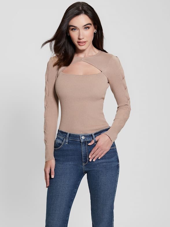 Long Sleeve Drawstring Hoodie Shrug & Solid Crop Tank Top