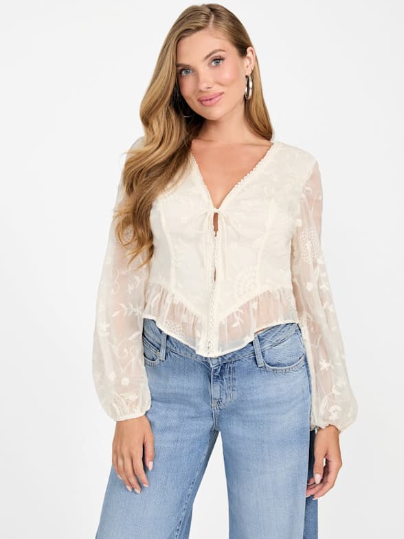 売れ筋商品|||ゲス カットソー トップス レディース Women's Lace-Up Marsy Bustier Top LACE UP BLUE Guess Lace-up Marsy Bustier Top in Blue | Lyst