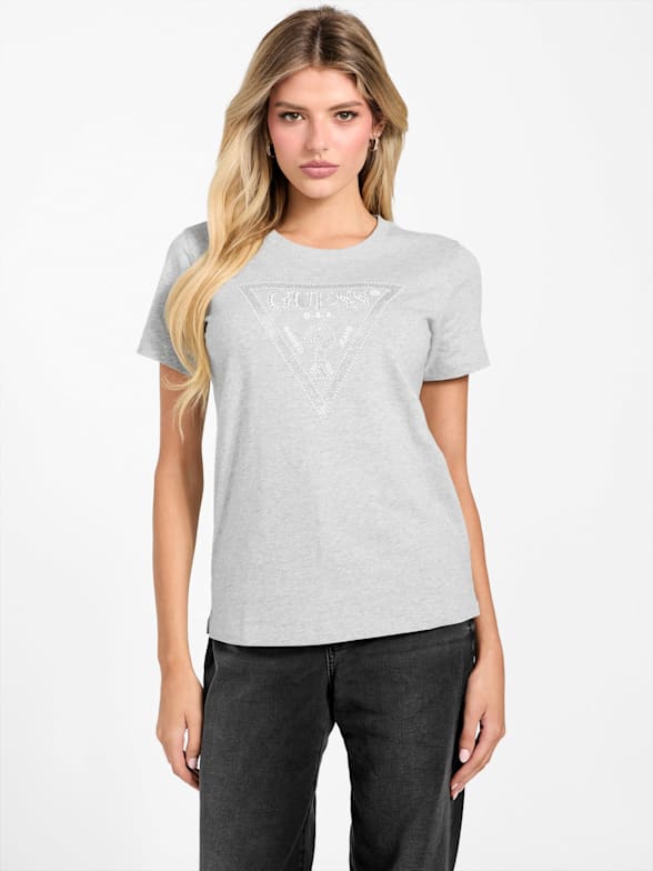 GUESS Damen Eco T-Shirt - Kurzarm, Logo Print, Nachhaltig