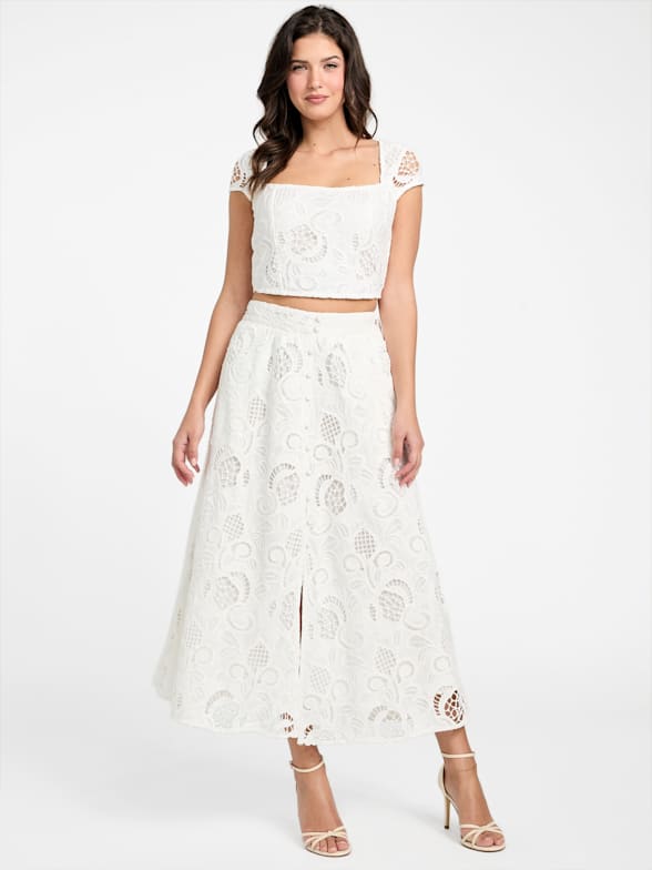 Eco Domitille Long Embroidered Skirt | GUESS