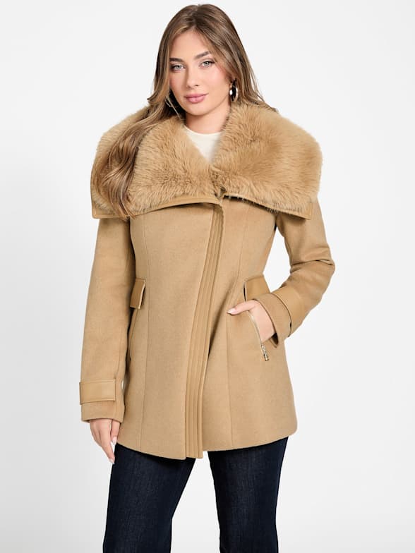 GUESS ベージュファーコート XS GUESS ベージュファーコート XS Faux Fur | GUESS