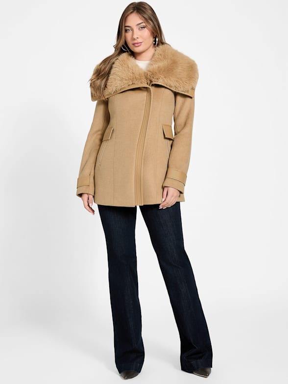 GUESS ベージュファーコート XS Faux Fur | GUESS