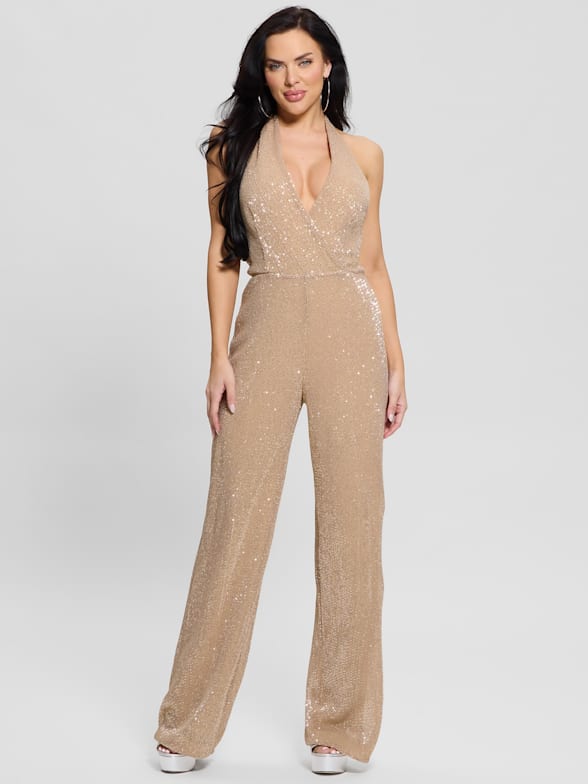 Gold rompers and jumpsuits shop