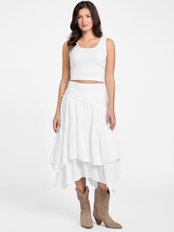 GUESS Women's Cecila Denim Skirt, Pure White at Amazon