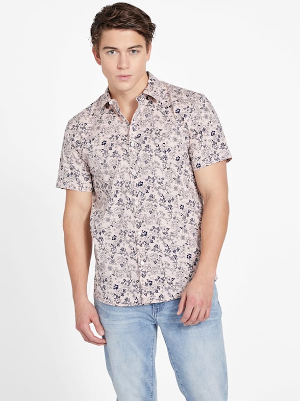 Guess Men's Short Sleeve Floral Watercolor T-Shirt