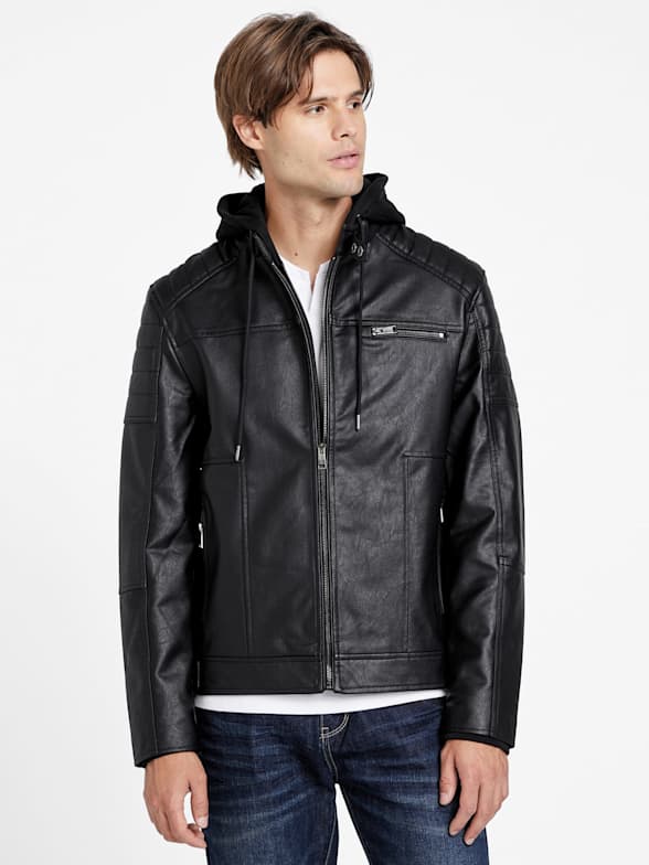 Men s Leather Jackets Black Friday 2024 Sale GUESS Factory