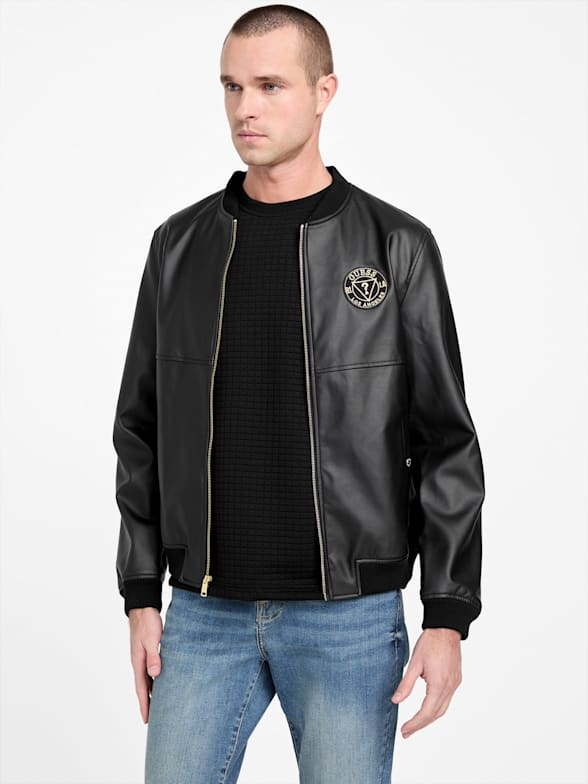 Mens guess leather jacket cheap