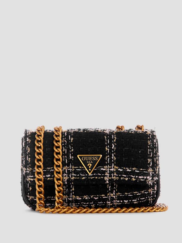 Womens Bags Satchel bags and purses Guess Mini Helaina Black Stamp Logo Cross-body Bag 