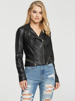 guess cropped leather jacket