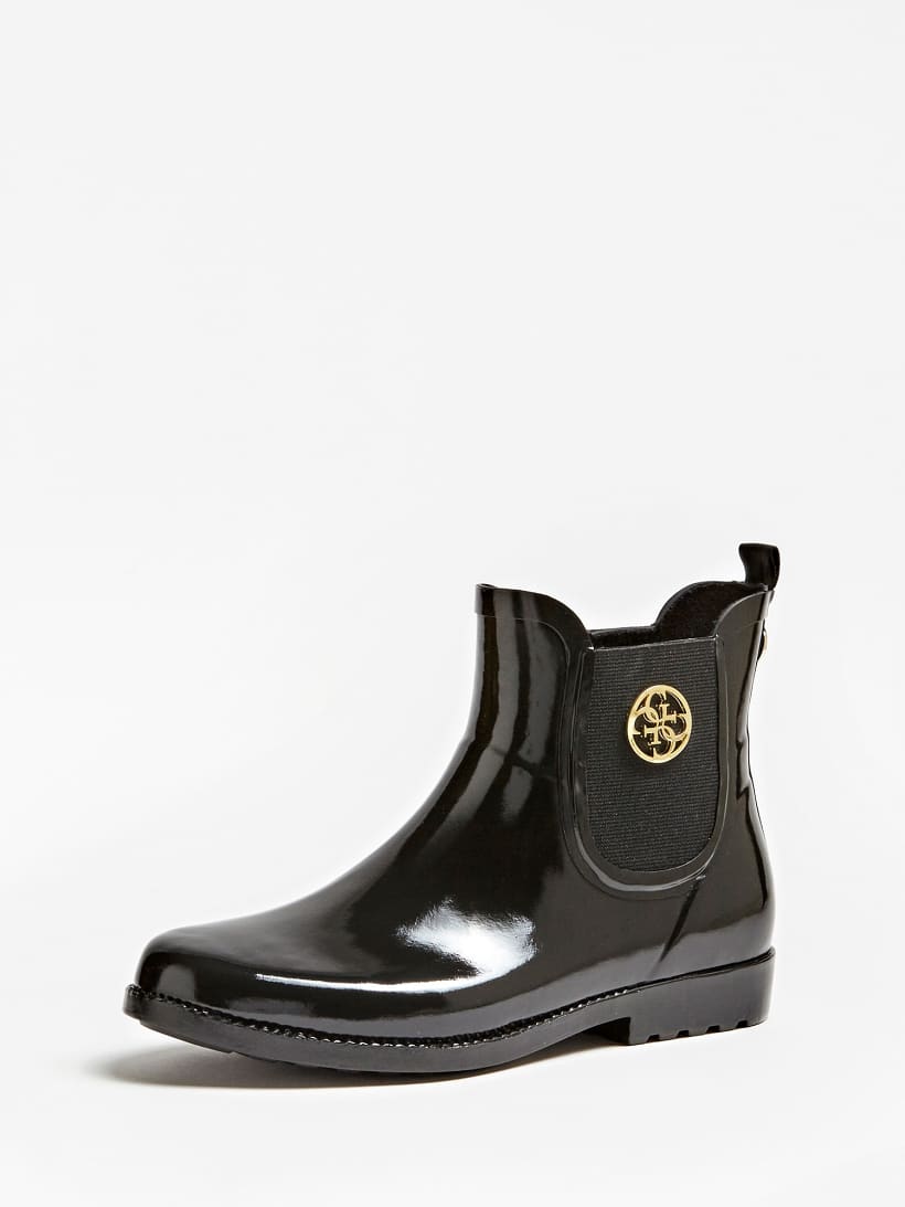 black patent rain boots