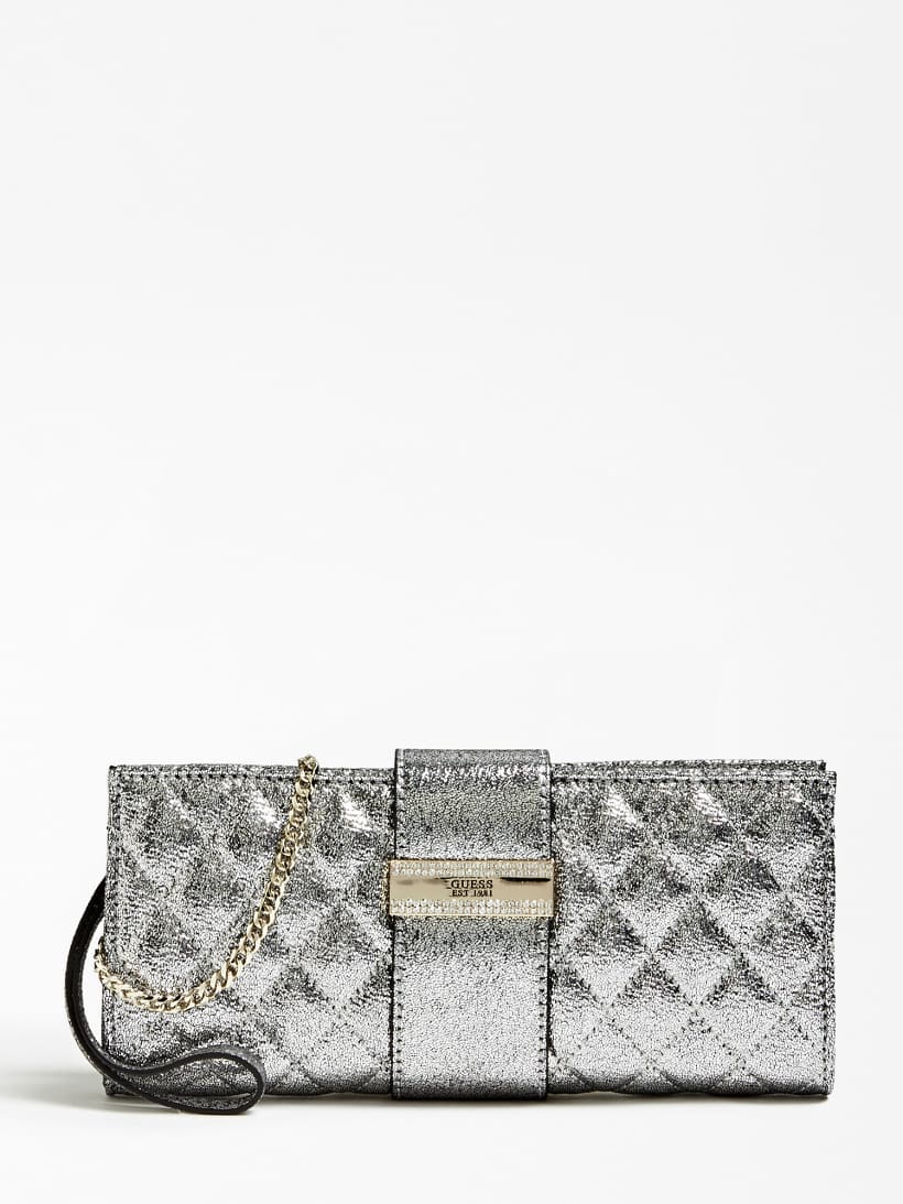 guess silver clutch bag