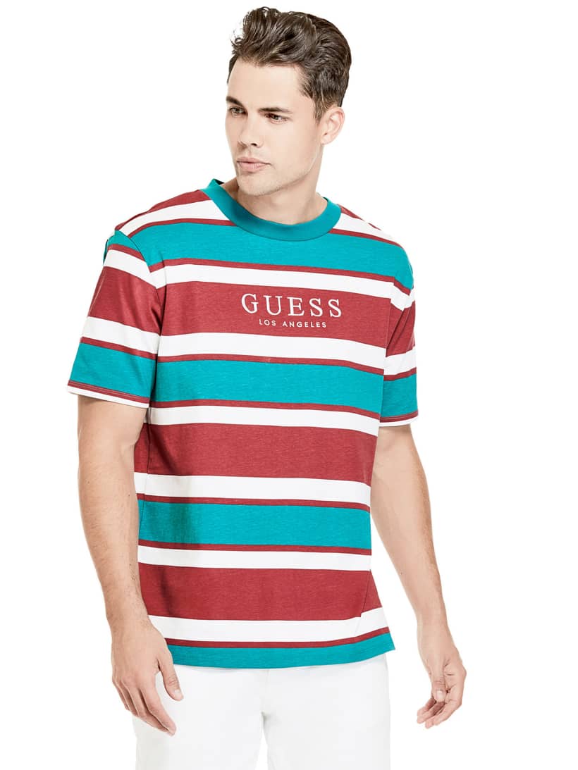 T Shirt Motivo A Righe Logo Guess Eu