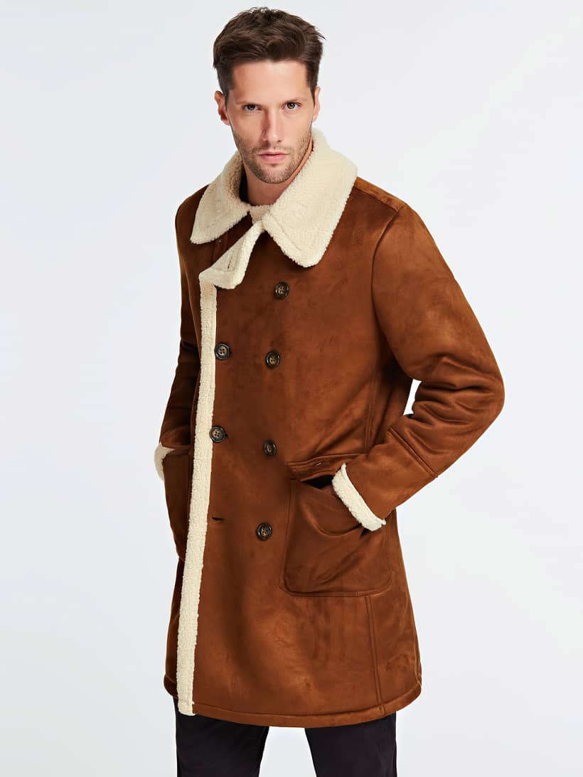 DOUBLE-BREASTED FAUX SHEARLING COAT