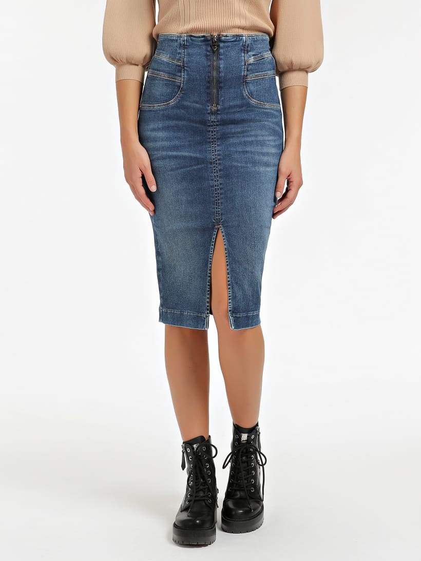tan denim skirt