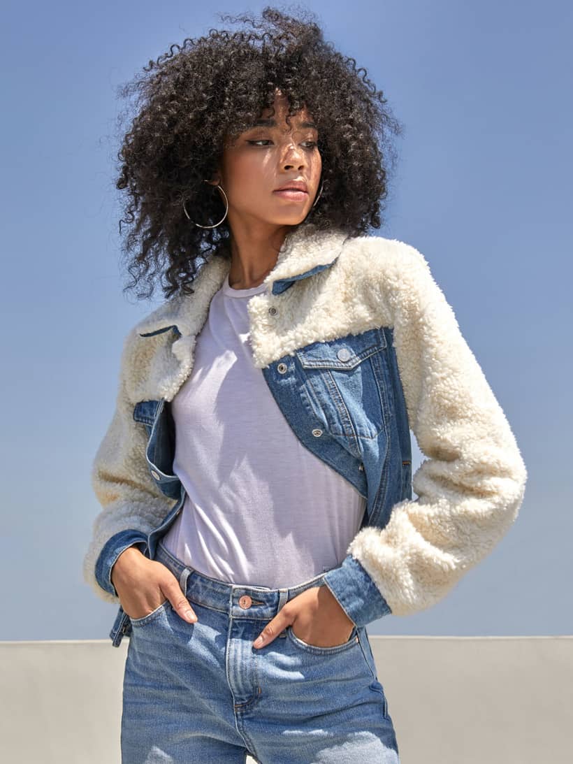 guess faux fur denim jacket