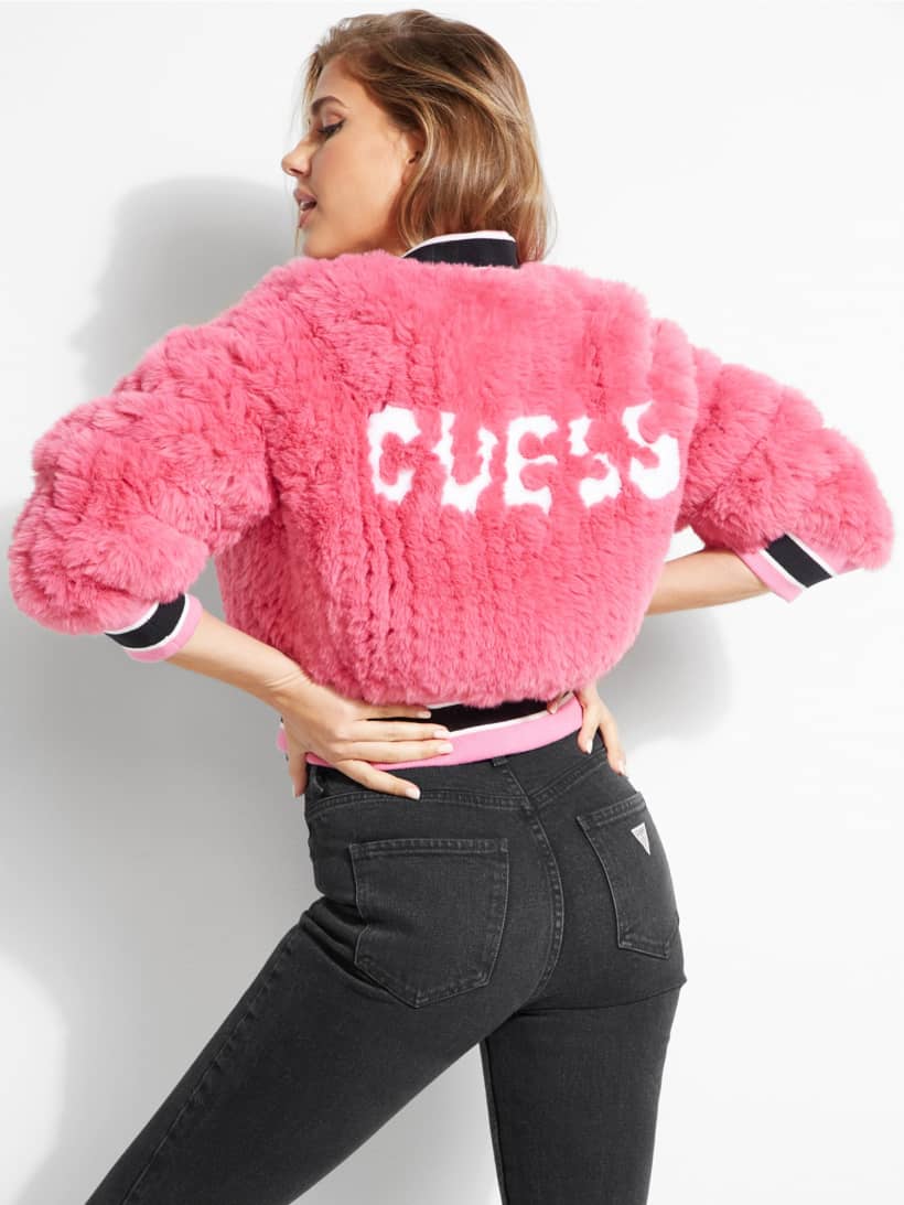 guess faux fur bomber jacket